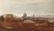 a view overlooking a city,roman ruins and a cupola visible on the horizon, unknow artist
